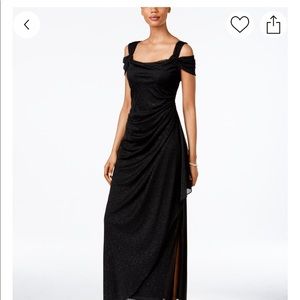 Alex cold shoulder metallic gown. Worn once w/heels. I’m 5’1 floor length w/slit